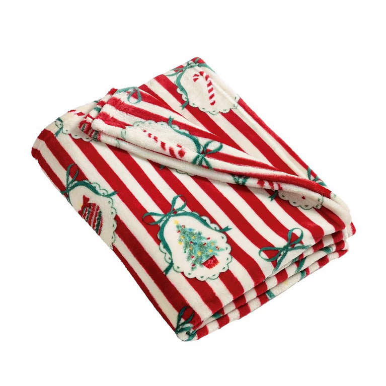 Catherine Lansfield Christmas Vintage Stripe Throw | Red 385738