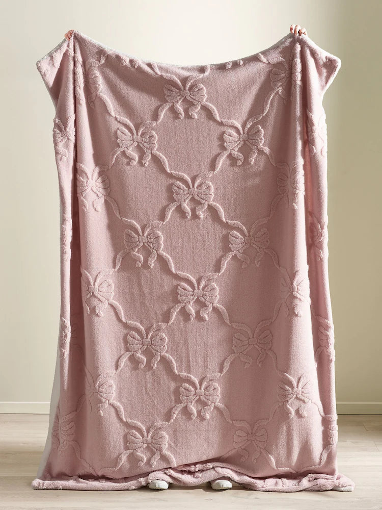 Catherine Lansfield Carved Bow Throw | Pink
