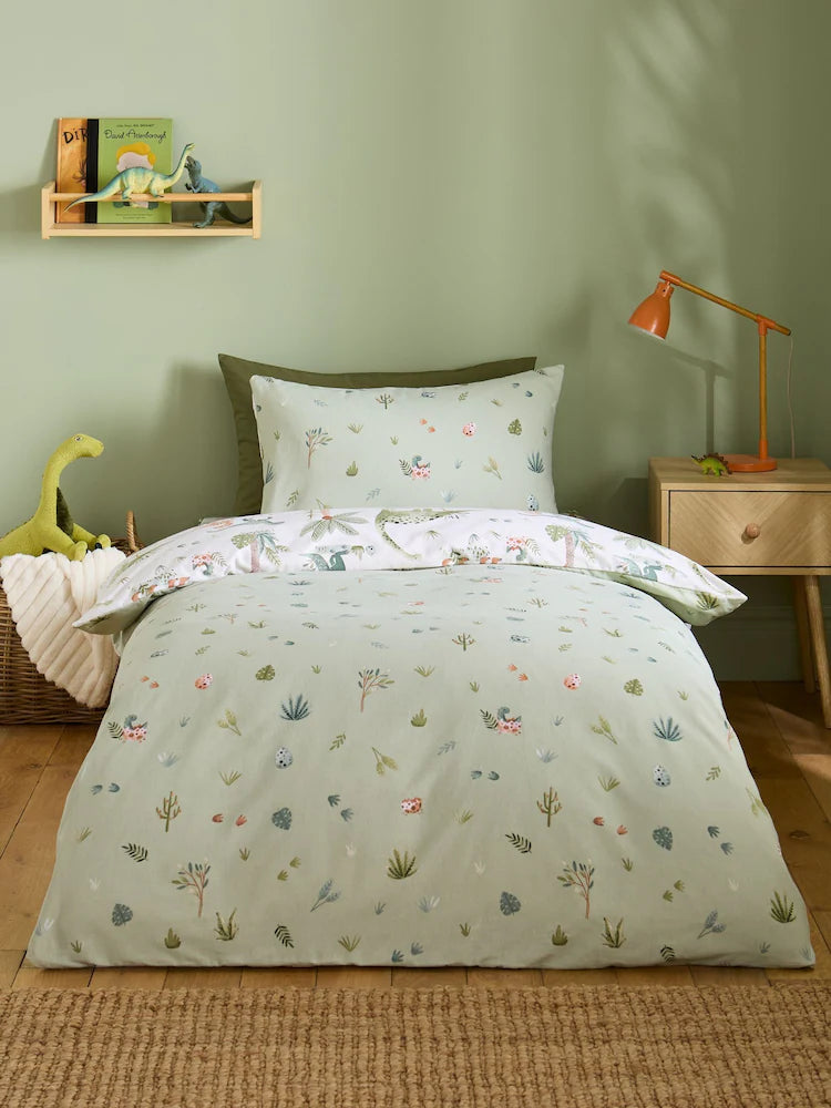 Catherine Lansfield Brushed Sleepy Saurus Dino Quilt Set | Cream