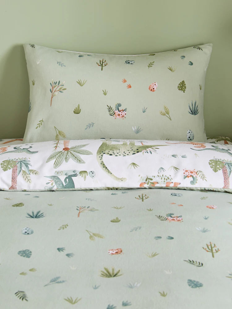 Catherine Lansfield Brushed Sleepy Saurus Dino Quilt Set | Cream