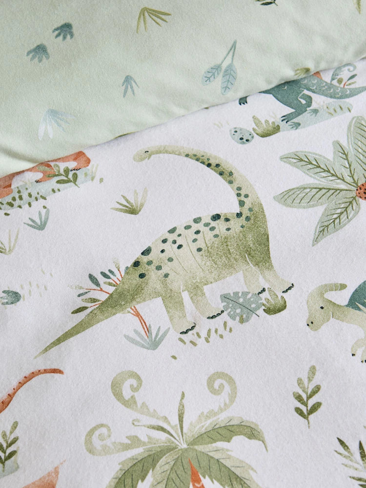 Catherine Lansfield Brushed Sleepy Saurus Dino Quilt Set | Cream