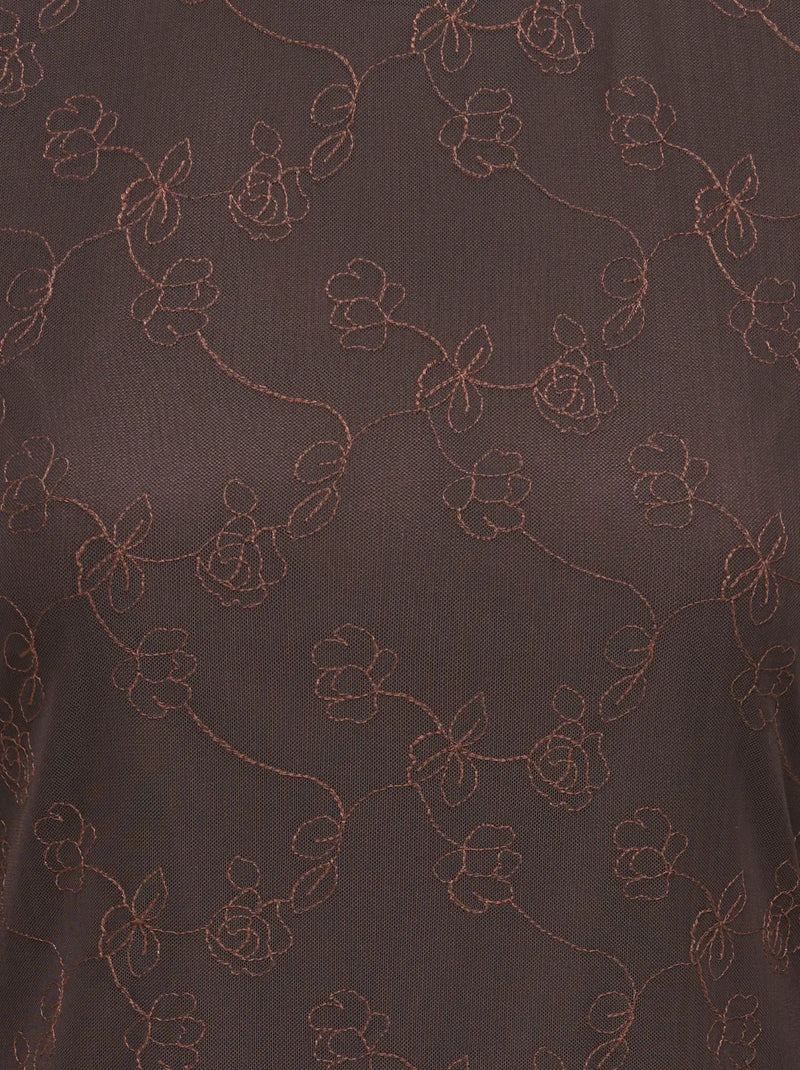 JDY Lemon L/S Floral Embroidered Mesh Long Sleeve Top | Caffee