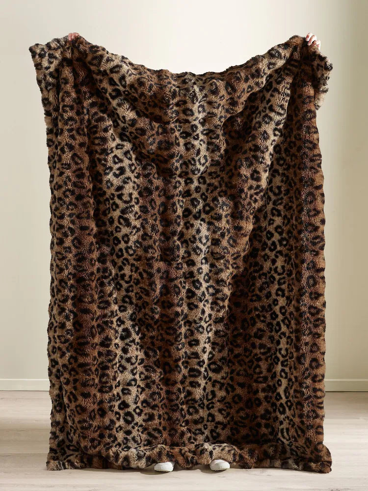 Catherine Lansfield Animal Print Faux Fur Throw | Brown