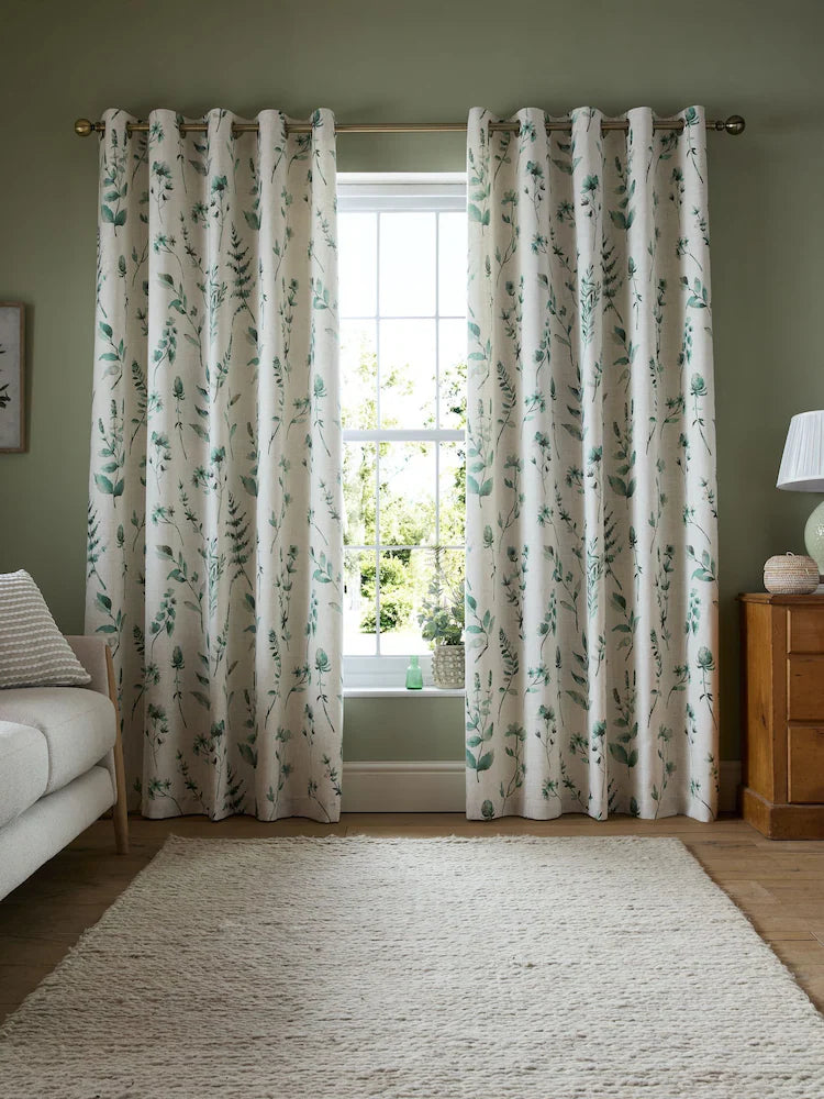 Catherine Lansfield Watercolour Leaves Curtains | Natural
