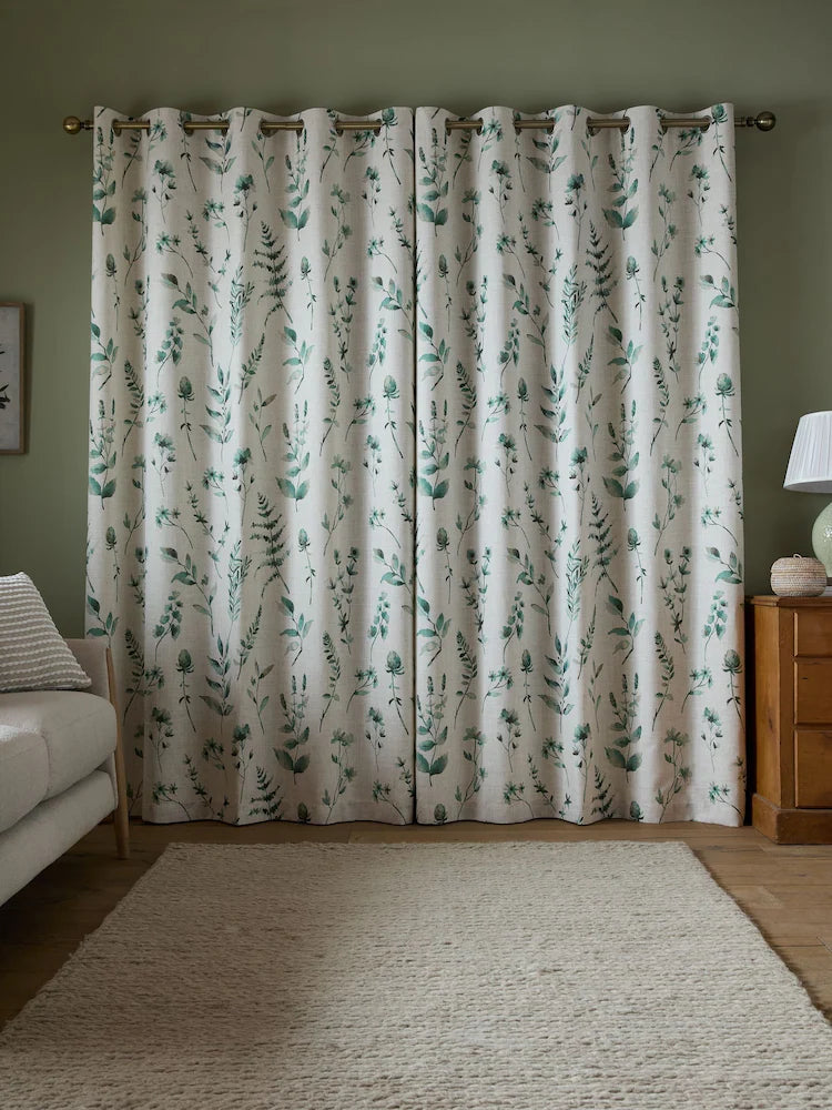 Catherine Lansfield Watercolour Leaves Curtains | Natural