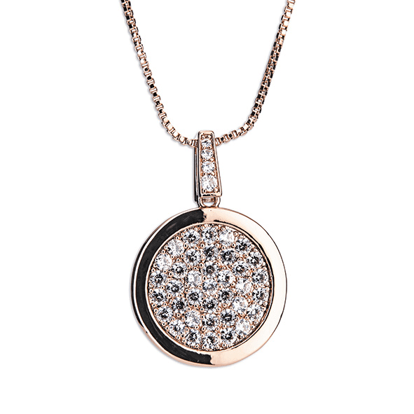 600006 ROSE GOLD DIAMANTE ROUND PENDANT