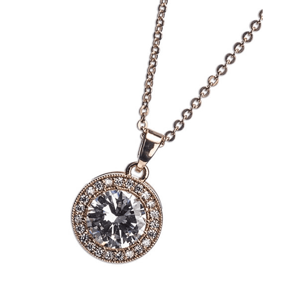 600041 ROSE GOLD WHITE STONE & DIAMANTE PENDANT NECKLACE