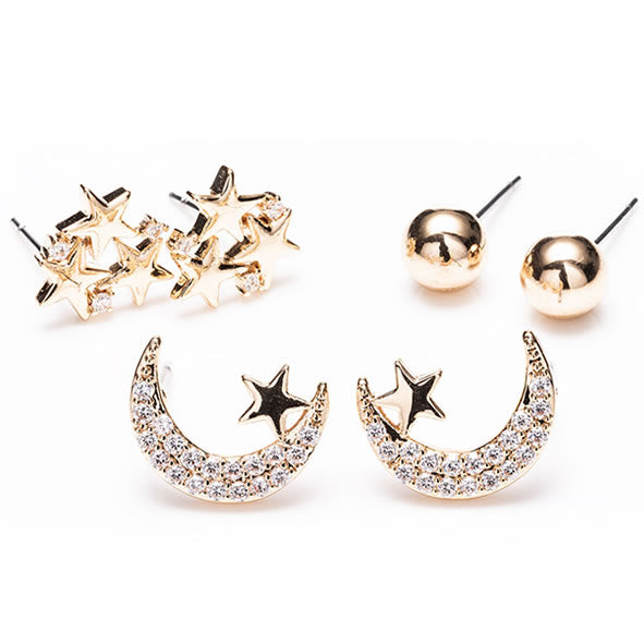 Newgrange Sun, Moon & Star Earrings Set of 3 | Gold 600438P