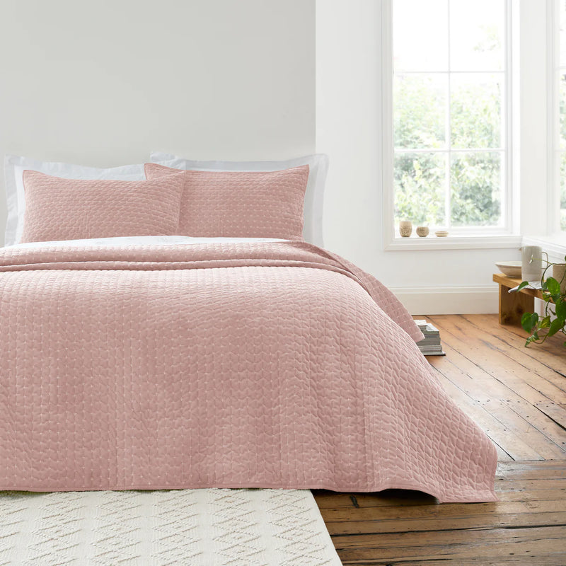 Bianca Attica Velvet Embroidered Bedspread Pink