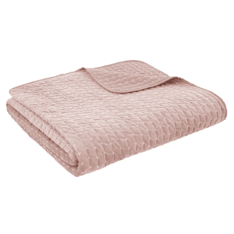 Bianca Attica Velvet Embroidered Bedspread Pink
