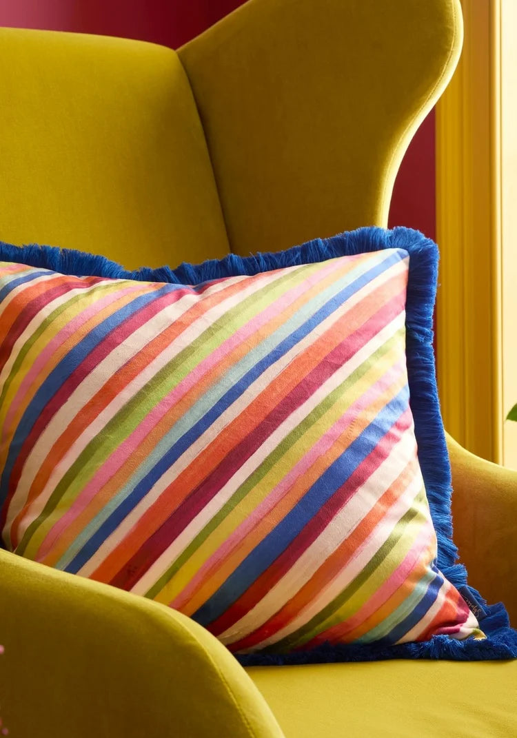 Sophie Robinson Darling Diagonal Stripe Filled Cushion | Bright