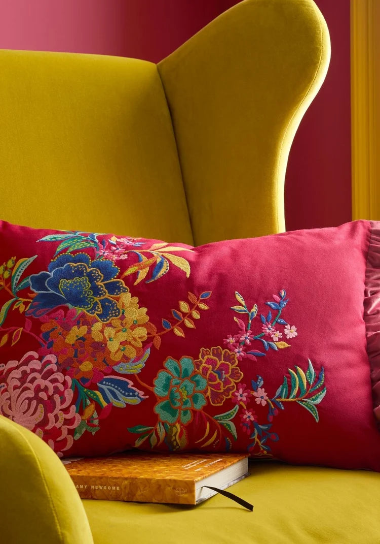 Sophie Robinson Flourish Floral Bloom Embroidered Filled Cushion | Bright