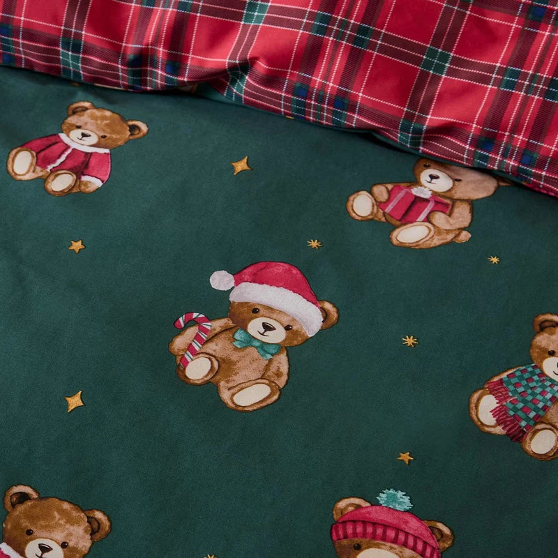 Catherine Lansfield Tartan Teddy Bear Duvet Set | Green