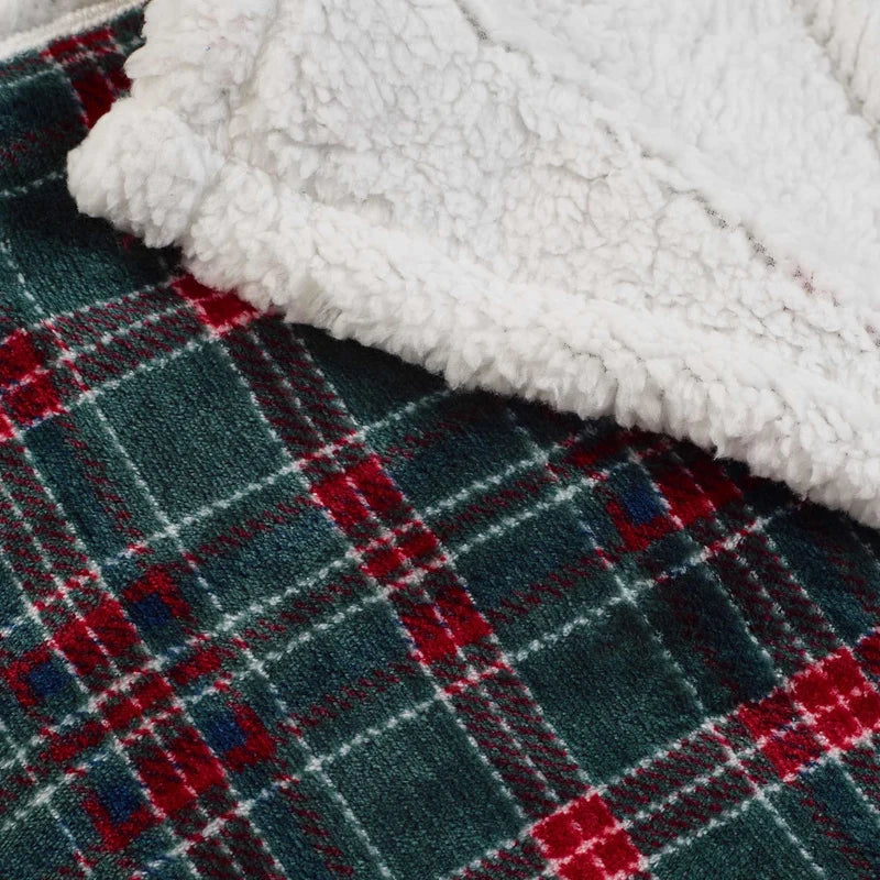 Catherine Lansfield Tartan Sherpa Check Blanket Throw | Green | 130x170cm