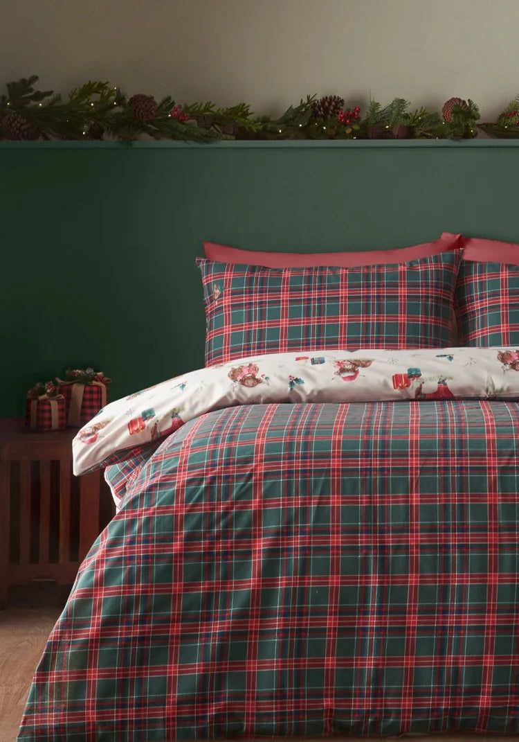 Catherine Lansfield Christmas Highland Cow Duvet Set | Natural/Check 385726