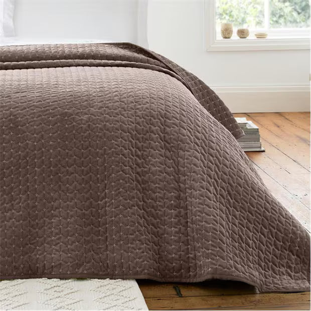 Bianca Attica Velvet Embroidered Bedspread | Chocolate