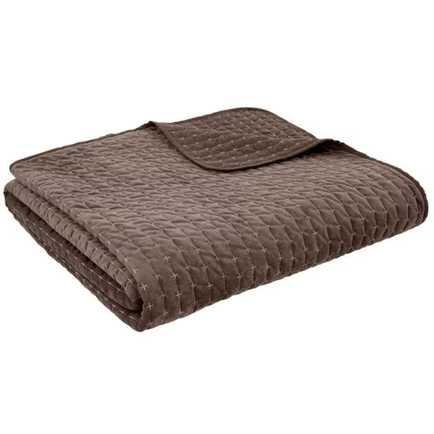 Bianca Attica Velvet Embroidered Bedspread | Chocolate