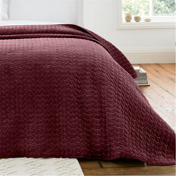 Bianca Attica Velvet Embroidered Bedspread | Burgundy