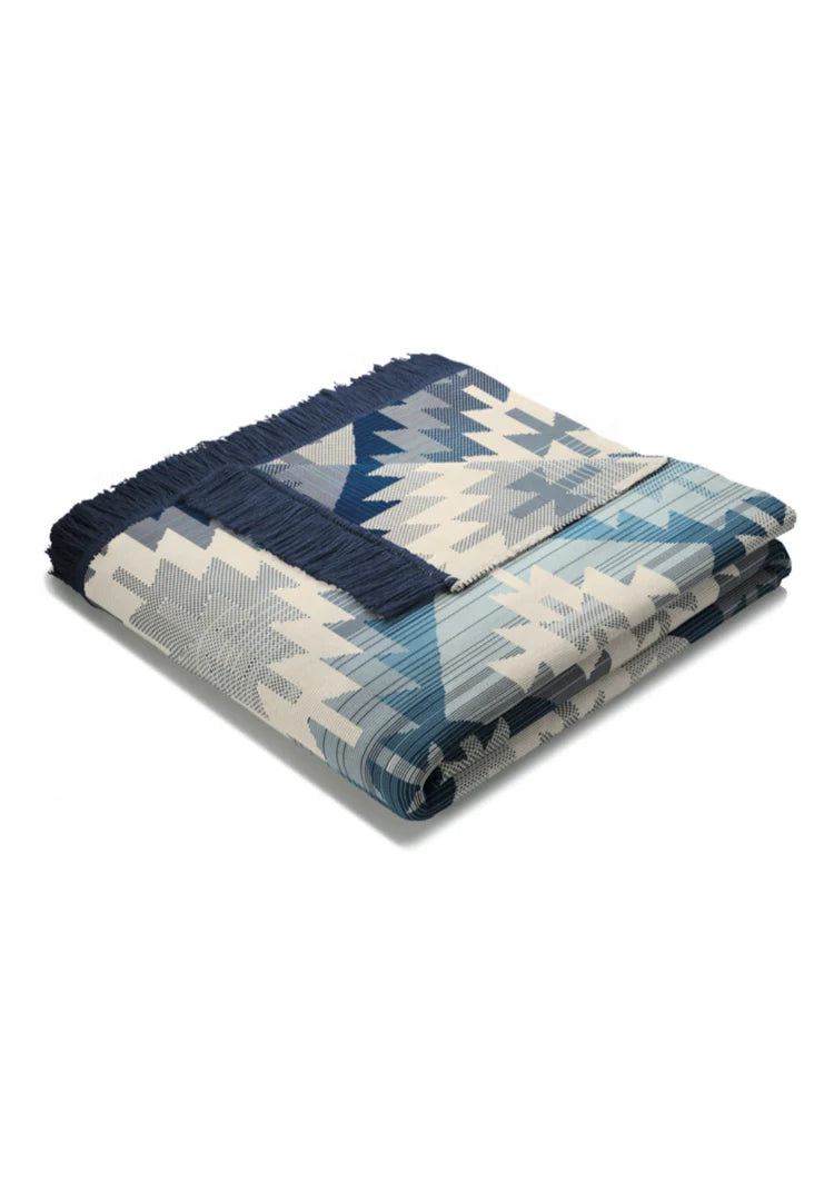 Biederlack Ikat Diamond Cotton Rich Blanket | Blue  B7716