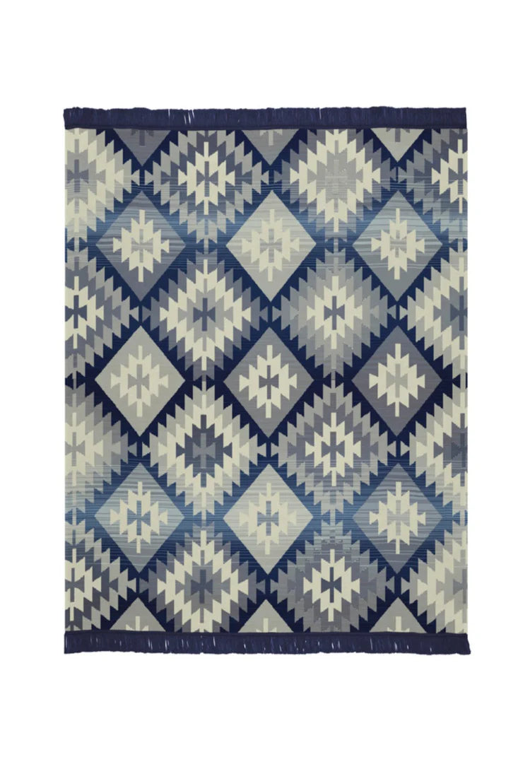 Biederlack Ikat Diamond Cotton Rich Blanket | Blue  B7716