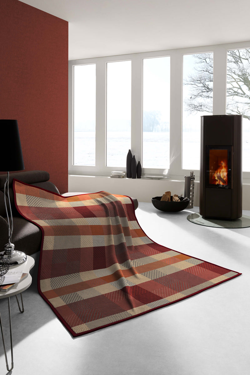 Biederlack Cotton Rich Picnic Blanket Herringbone Check | Rust B7911