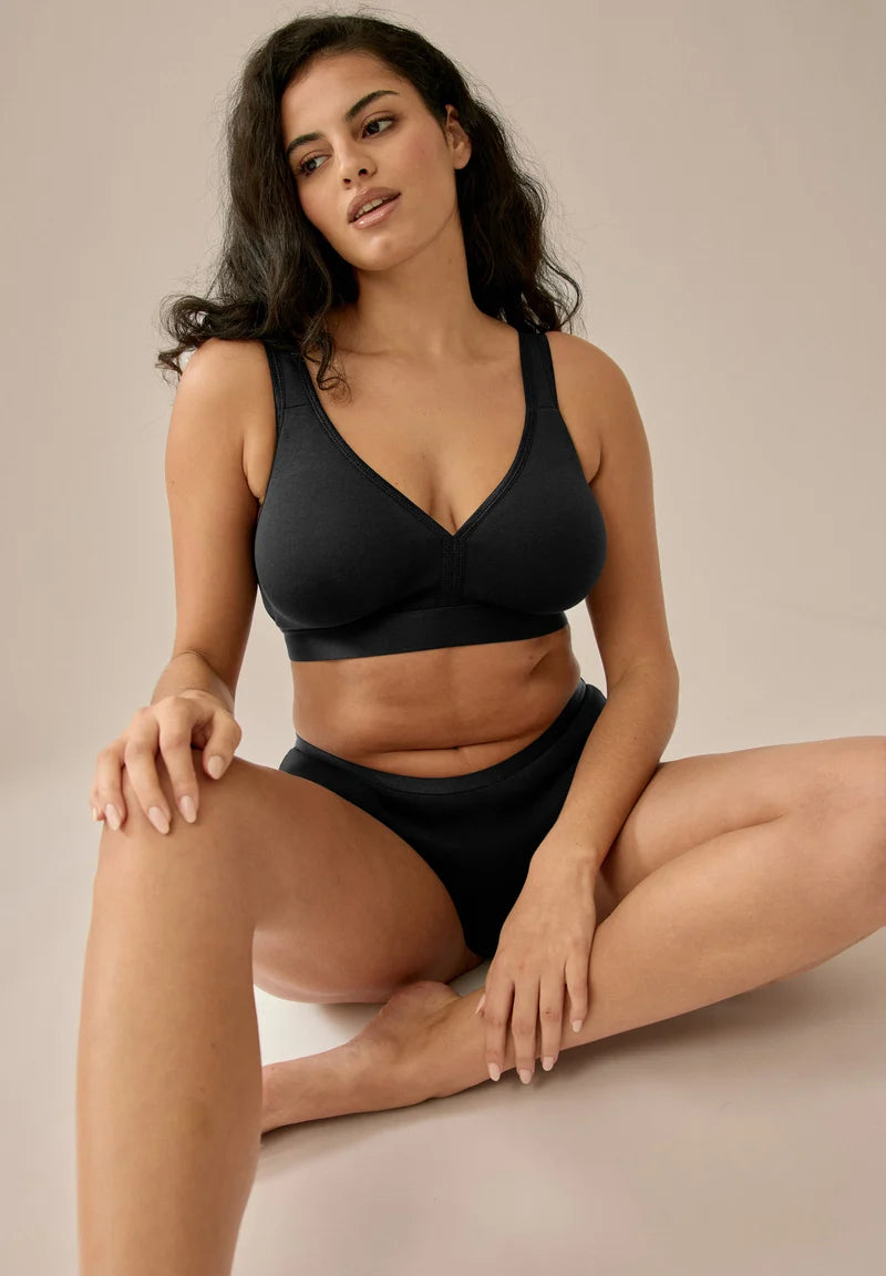 Naturana Soft Cotton Wireless Sport Bra | Black 86021