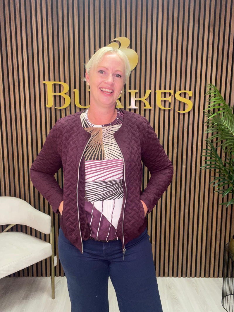 Sunday  Quilted Woven Texture Open-Front Jacket | Wine 6350 6599