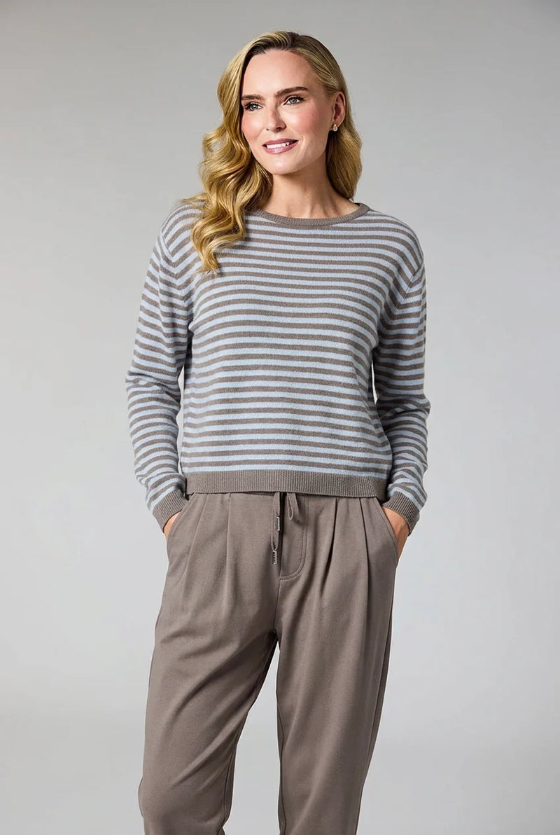D.E.C.K by Decollage Strip Round Neck Sweater | Blue 91011
