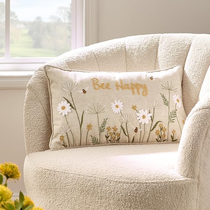 Catherine Lansfield Bee Happy Filled Cushion | Natural