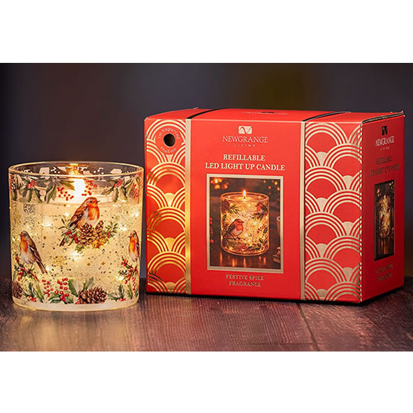 Newgrange Living Festive Spice Fragranced Robin LED Candle with 2 Refills | Multi 9302R