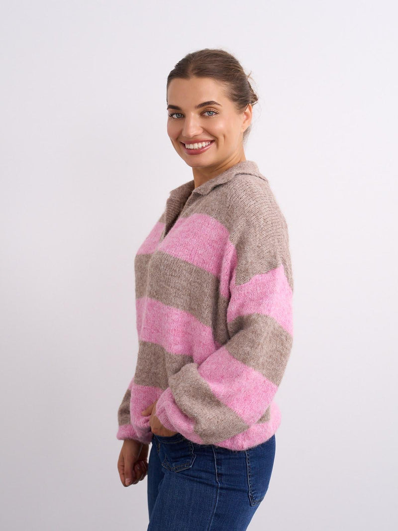 Kyla Poppy Striped Jumper | Pink XS065