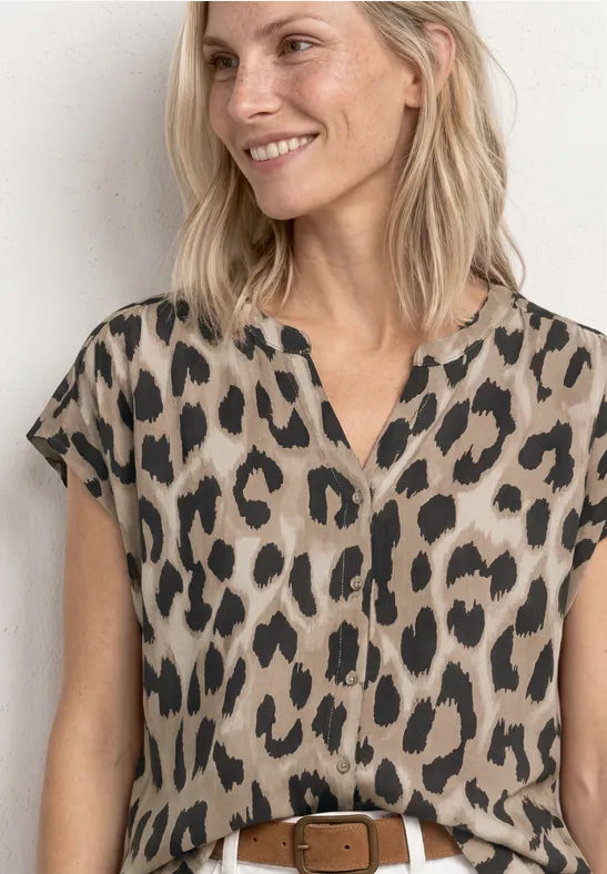 Street One Dropped Shoulder Leopard Print Shirt | Beige 325084