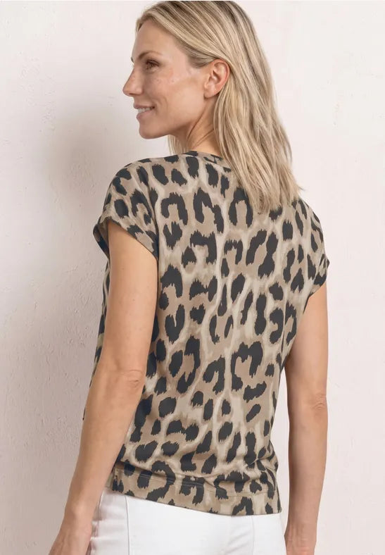 Street One Dropped Shoulder Leopard Print Shirt | Beige 325084