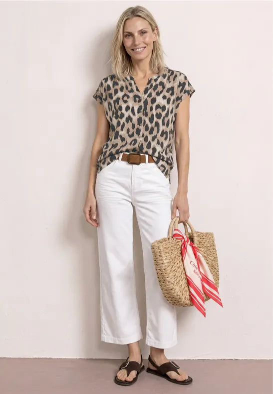 Street One Dropped Shoulder Leopard Print Shirt | Beige 325084