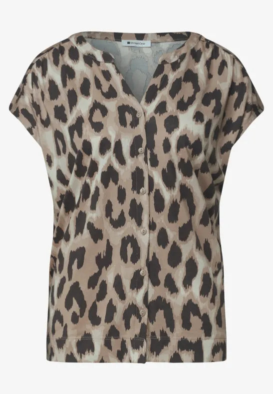 Street One Dropped Shoulder Leopard Print Shirt | Beige 325084