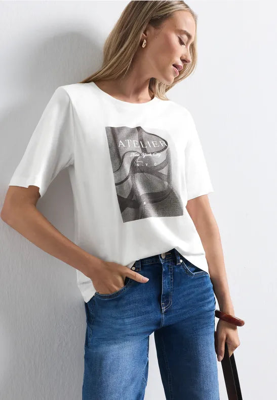 Street One Jersey Photo Print T-Shirt | Offwhite 325718