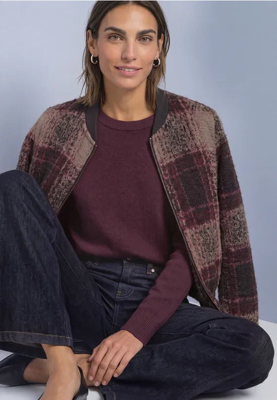Street One Feather Yarn Check Light Jacket | Coffee 325844