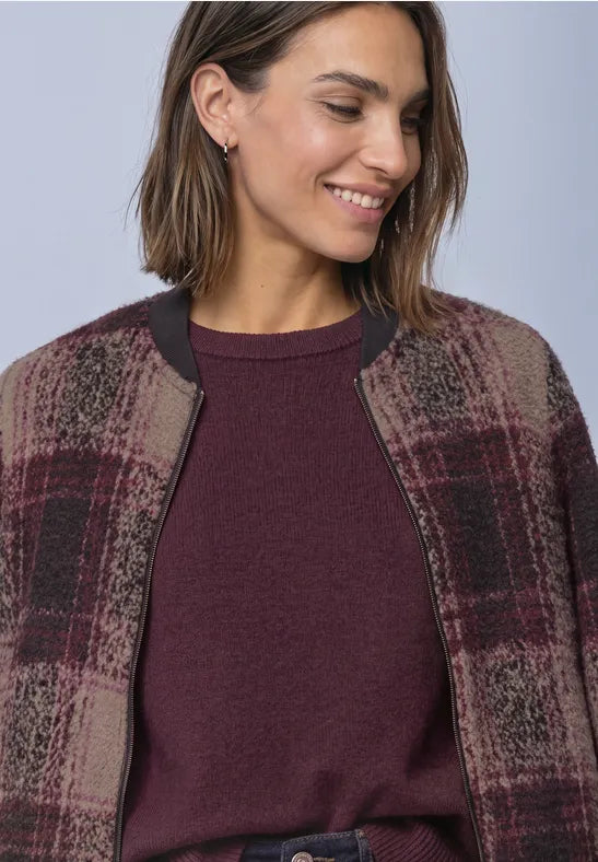 Street One Feather Yarn Check Light Jacket | Coffee 325844