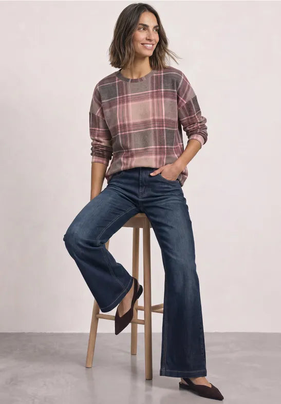 Street One Soft Check Round Neck Top | Amber 325859