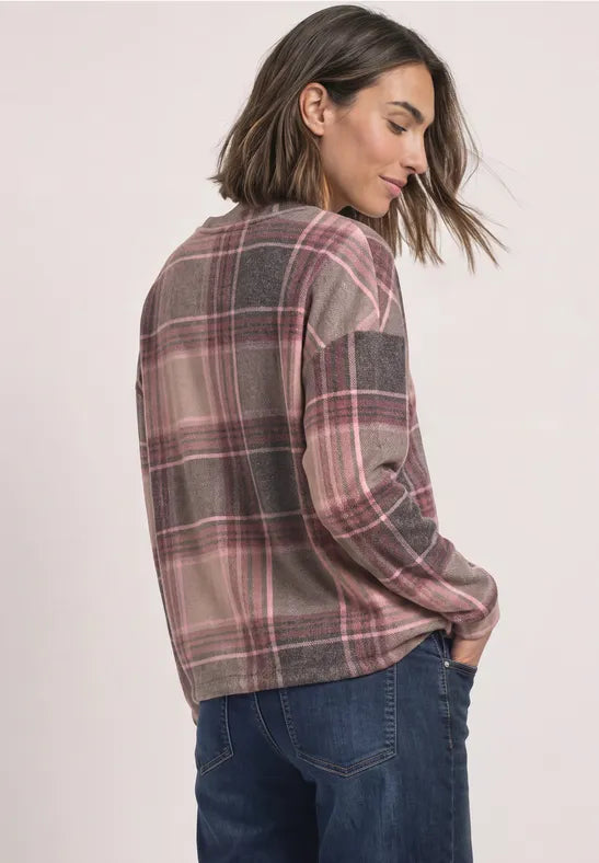 Street One Soft Check Round Neck Top | Amber 325859