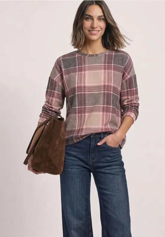 Street One Soft Check Round Neck Top | Amber 325859