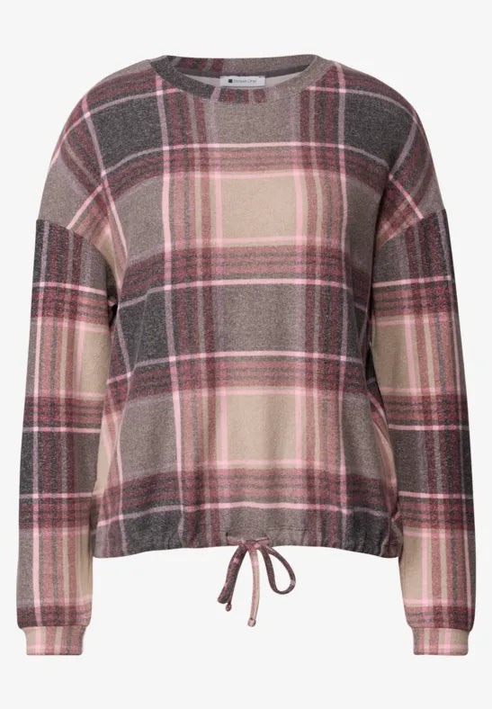 Street One Soft Check Round Neck Top | Amber 325859