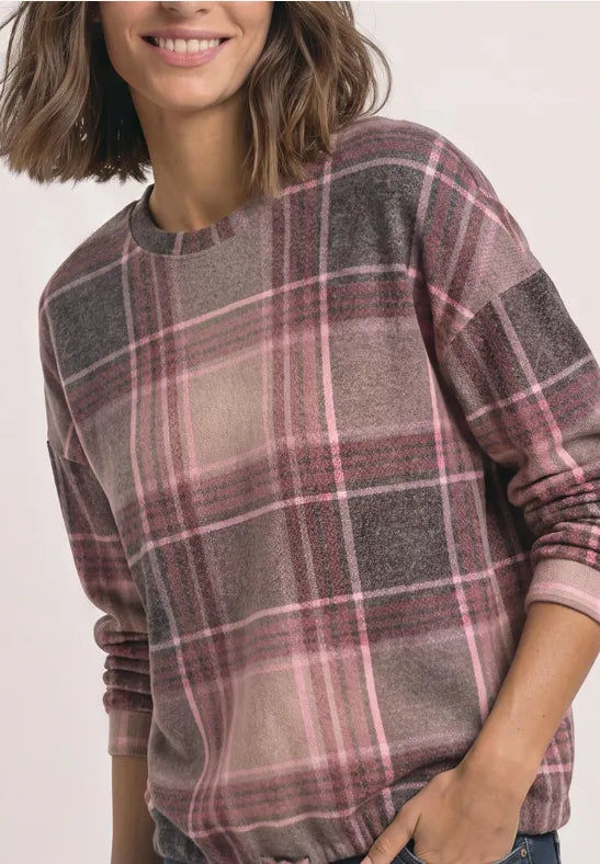 Street One Soft Check Round Neck Top | Amber 325859