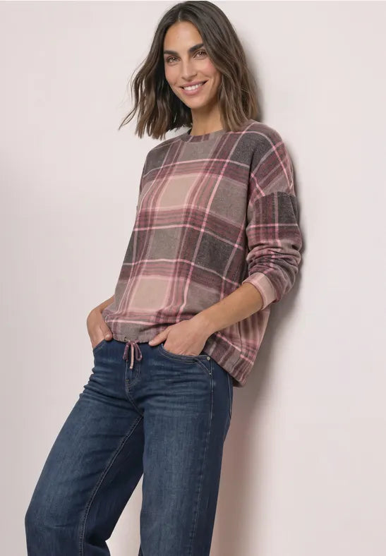 Street One Soft Check Round Neck Top | Amber 325859