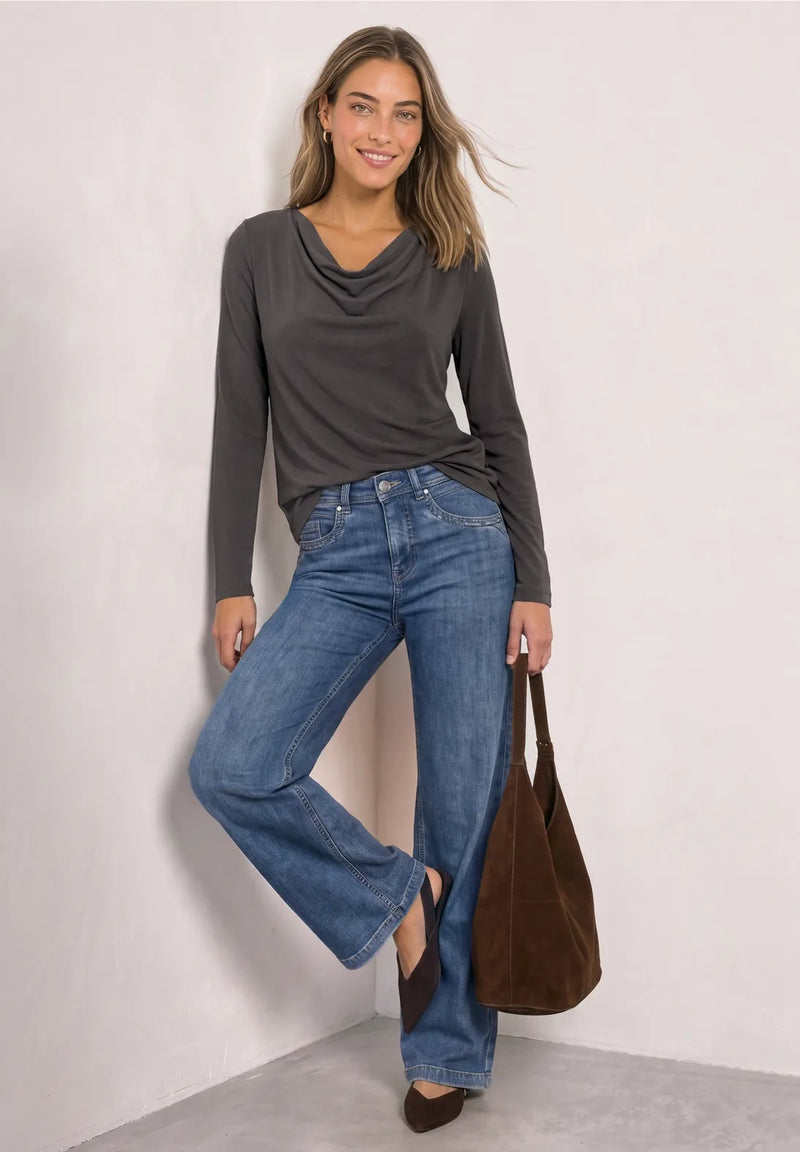 Street One Waterfall Long Sleeve Shirt | Coffee 326056