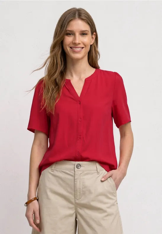 Street One Split Neck Viscose Blouse | Red 346642