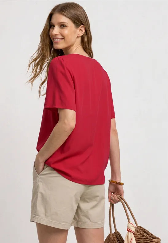 Street One Split Neck Viscose Blouse | Red 346642