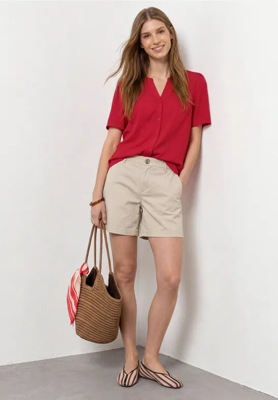 Street One Split Neck Viscose Blouse | Red 346642