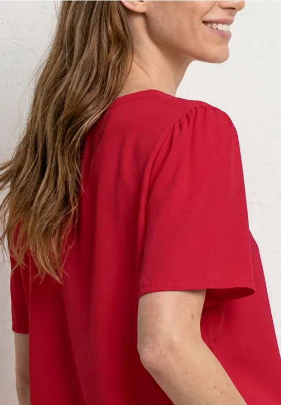 Street One Split Neck Viscose Blouse | Red 346642