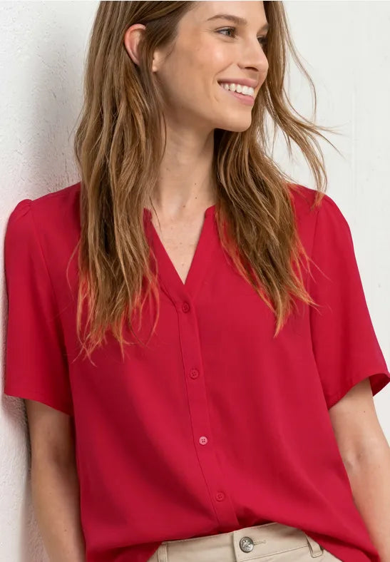 Street One Split Neck Viscose Blouse | Red 346642